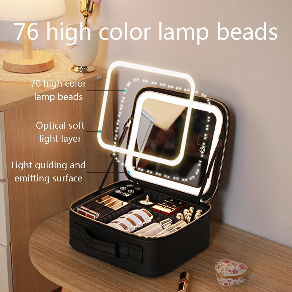 Smart LED Makeup Case with Mirror - Portable Lighted Storage