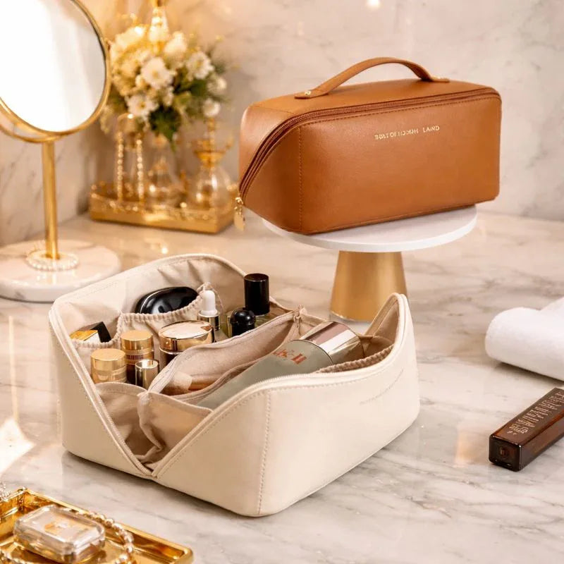 Classy Leather Cosmetic Bag Portable Makeup Pouch for Travel - Image 1