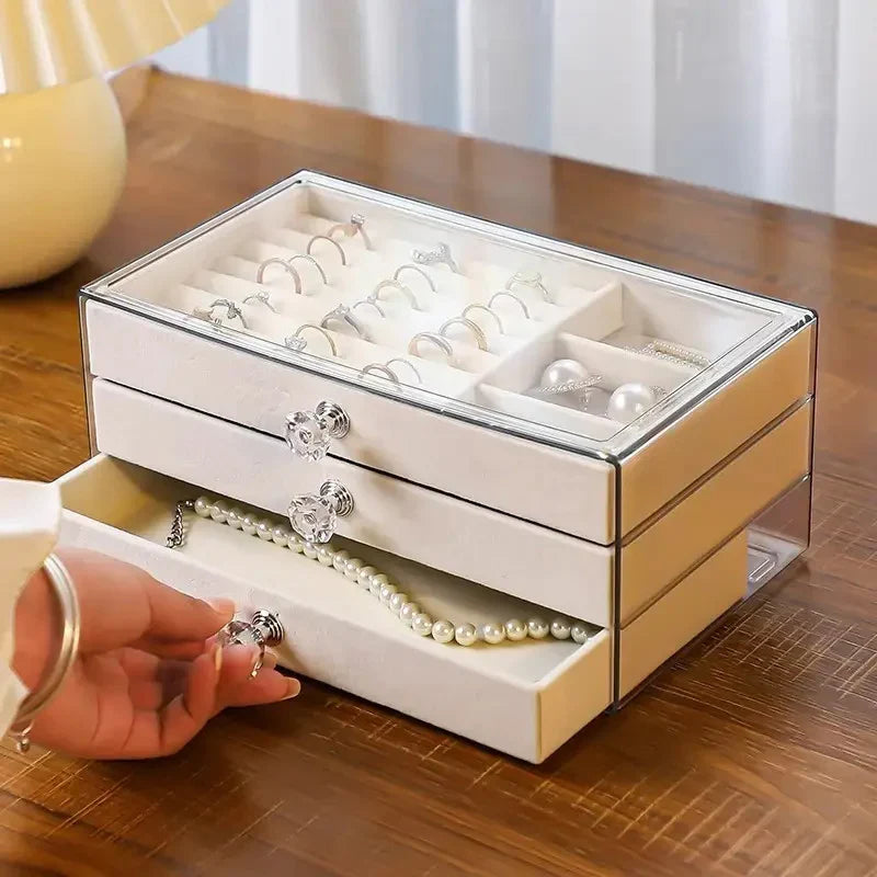 Luxe Vanity Box – 3-Layer Velvet Jewellery Organizer | Rings, Chains & Earrings