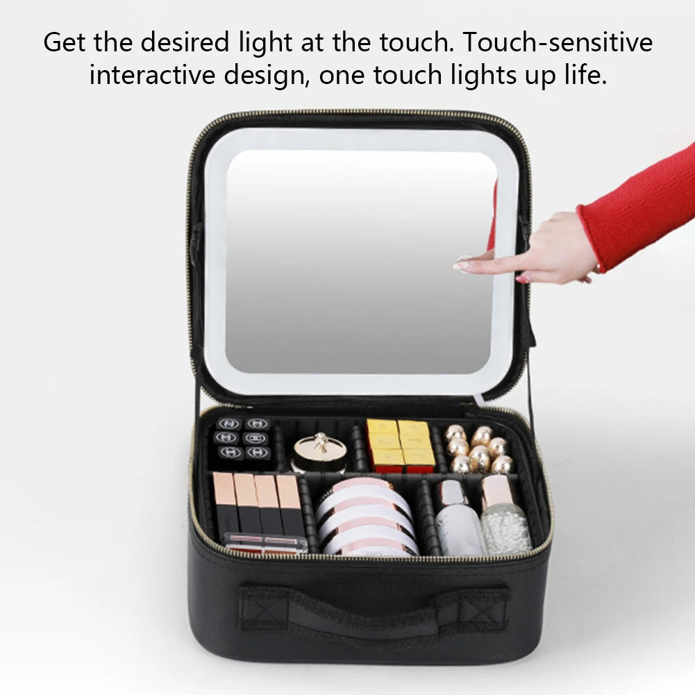 Smart LED Makeup Case with Mirror - Portable Lighted Storage