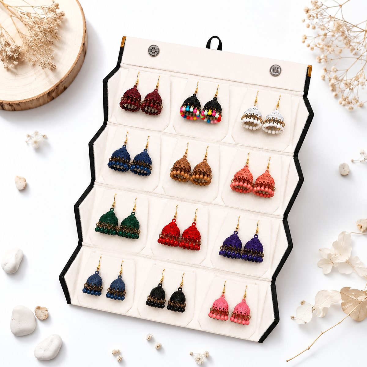 Shenish™ Folding Jhumka Storage Box – 12 Slot & 16 Slot