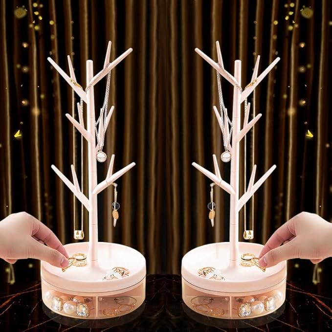 360° Rotating Antler Tree Jewelry Organizer & Acrylic Storage Base