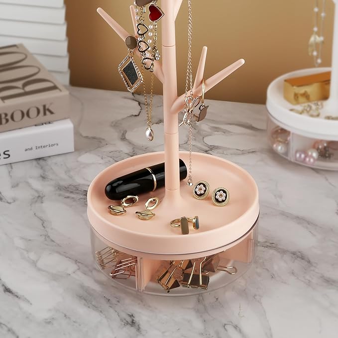 360° Rotating Antler Tree Jewelry Organizer & Acrylic Storage Base