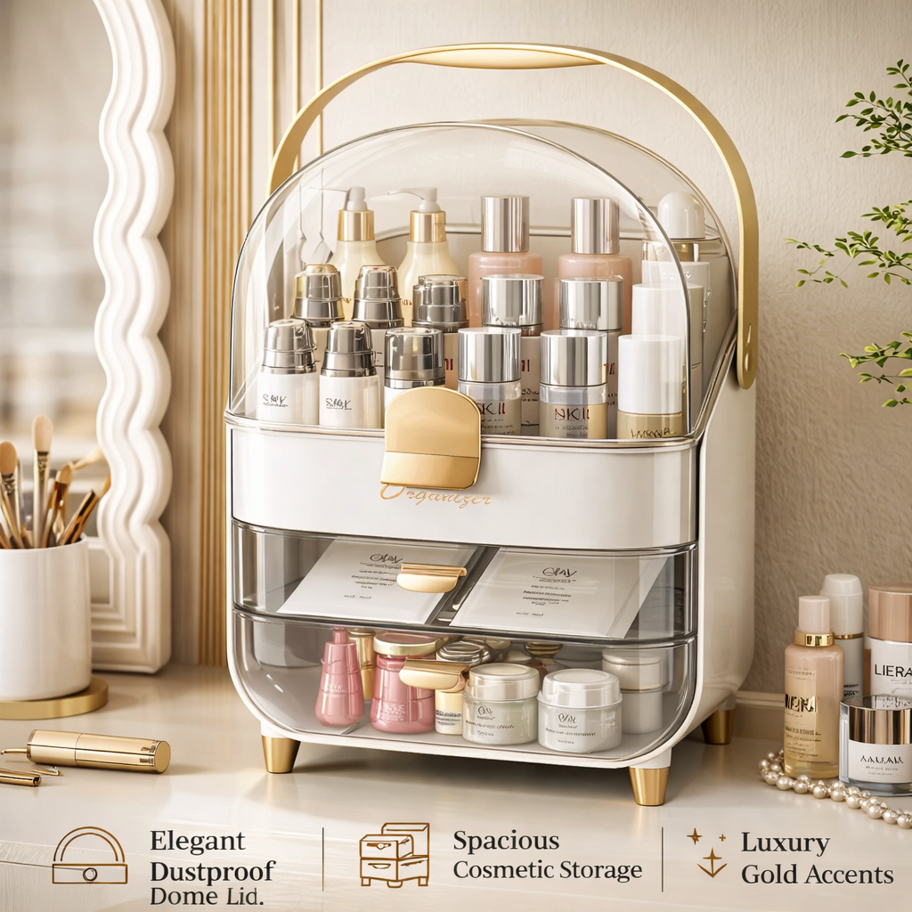 Large Capacity Dustproof Cosmetic & Skincare Organizer