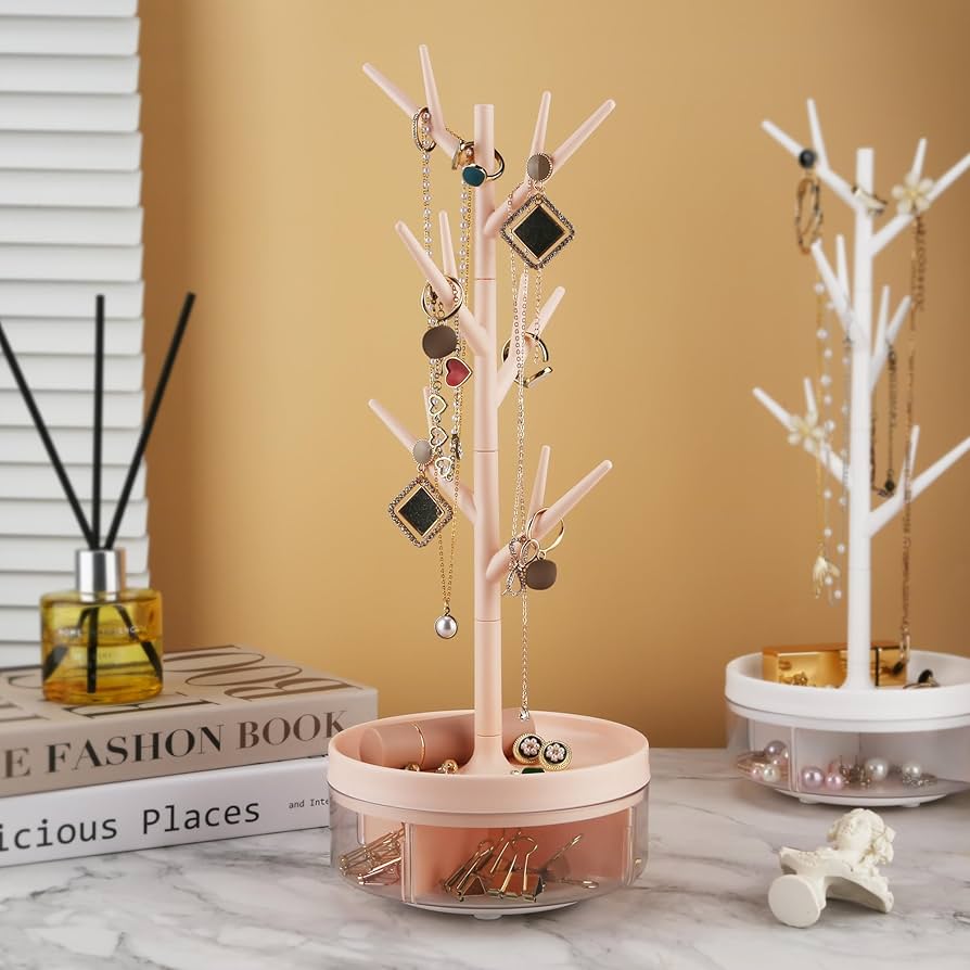 360° Rotating Antler Tree Jewelry Organizer & Acrylic Storage Base