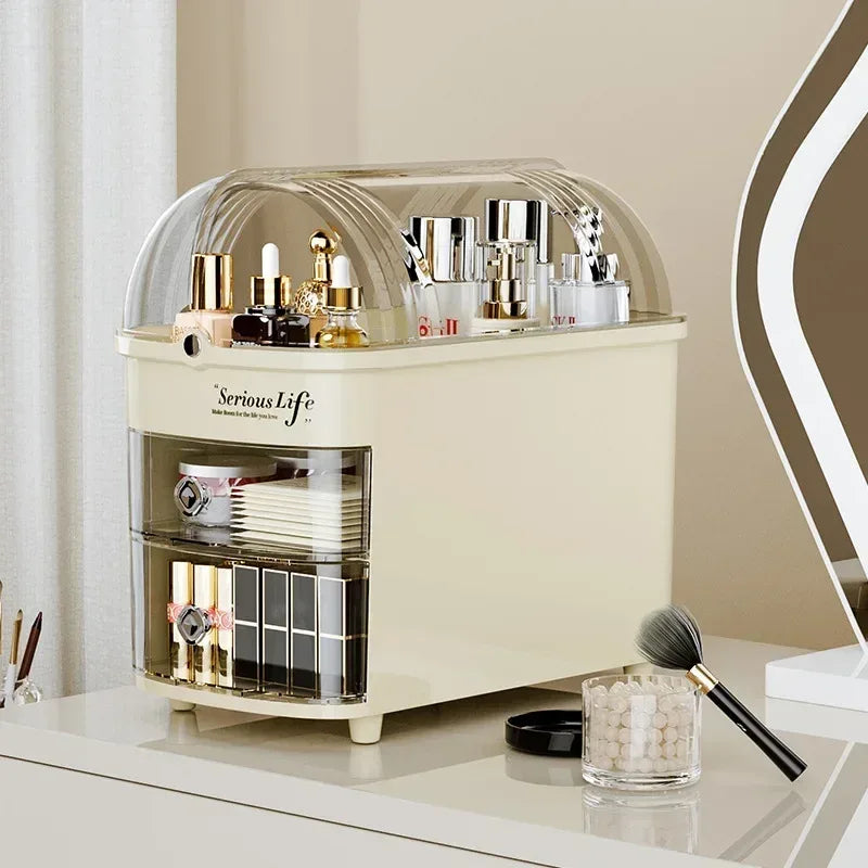 Large Capacity Cosmetics Storage Box with Dust Cover - Image 2
