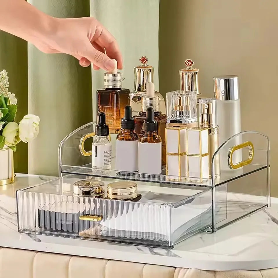 Clear Makeup Organizer with Drawers & Portable Handle