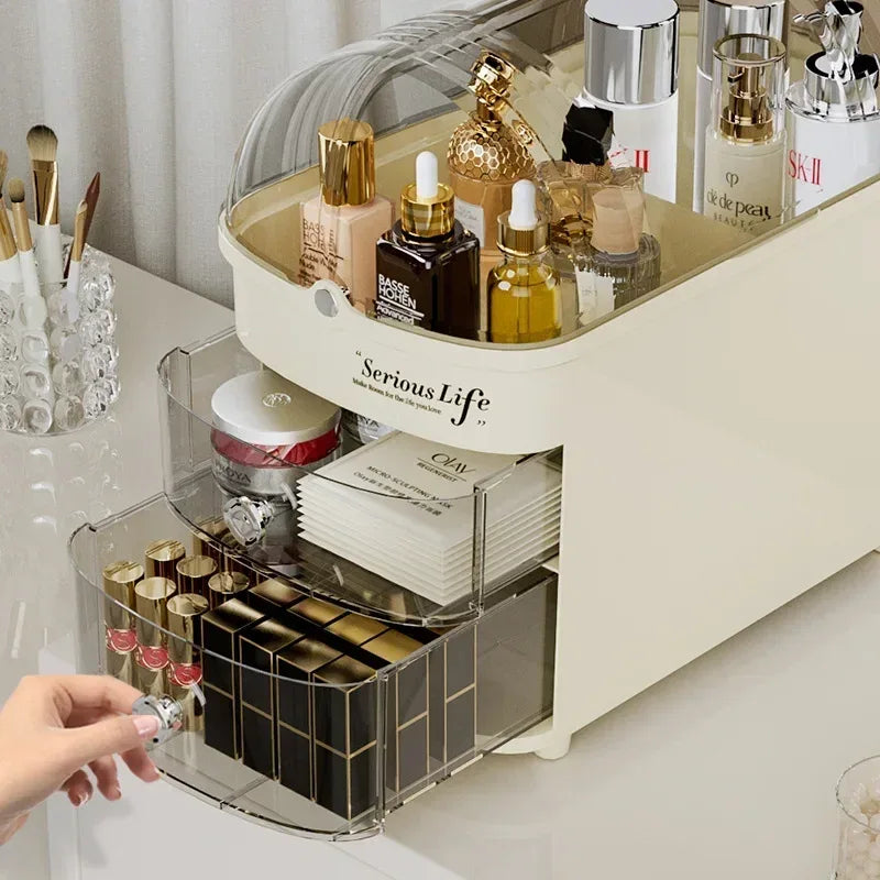 Large Capacity Cosmetics Storage Box with Dust Cover - Image 4