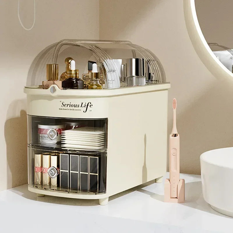 Large Capacity Cosmetics Storage Box with Dust Cover - Image 3
