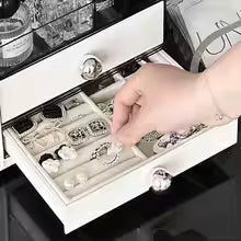 YIGUO Luxury Multi-Tier Cosmetic & Jewelry Organizer | 35cm Dual Drawer with Velvet Jewelry Tray