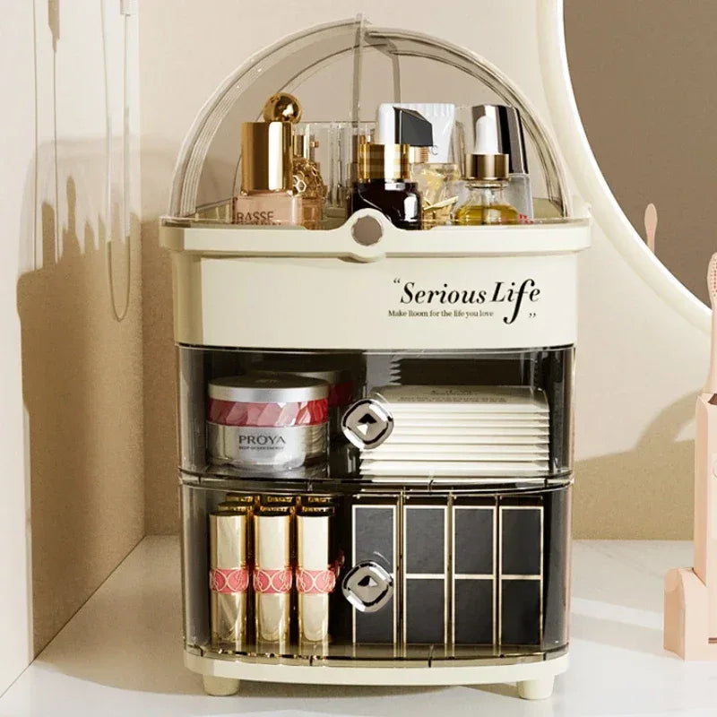 Large Capacity Cosmetics Storage Box with Dust Cover - Image 5