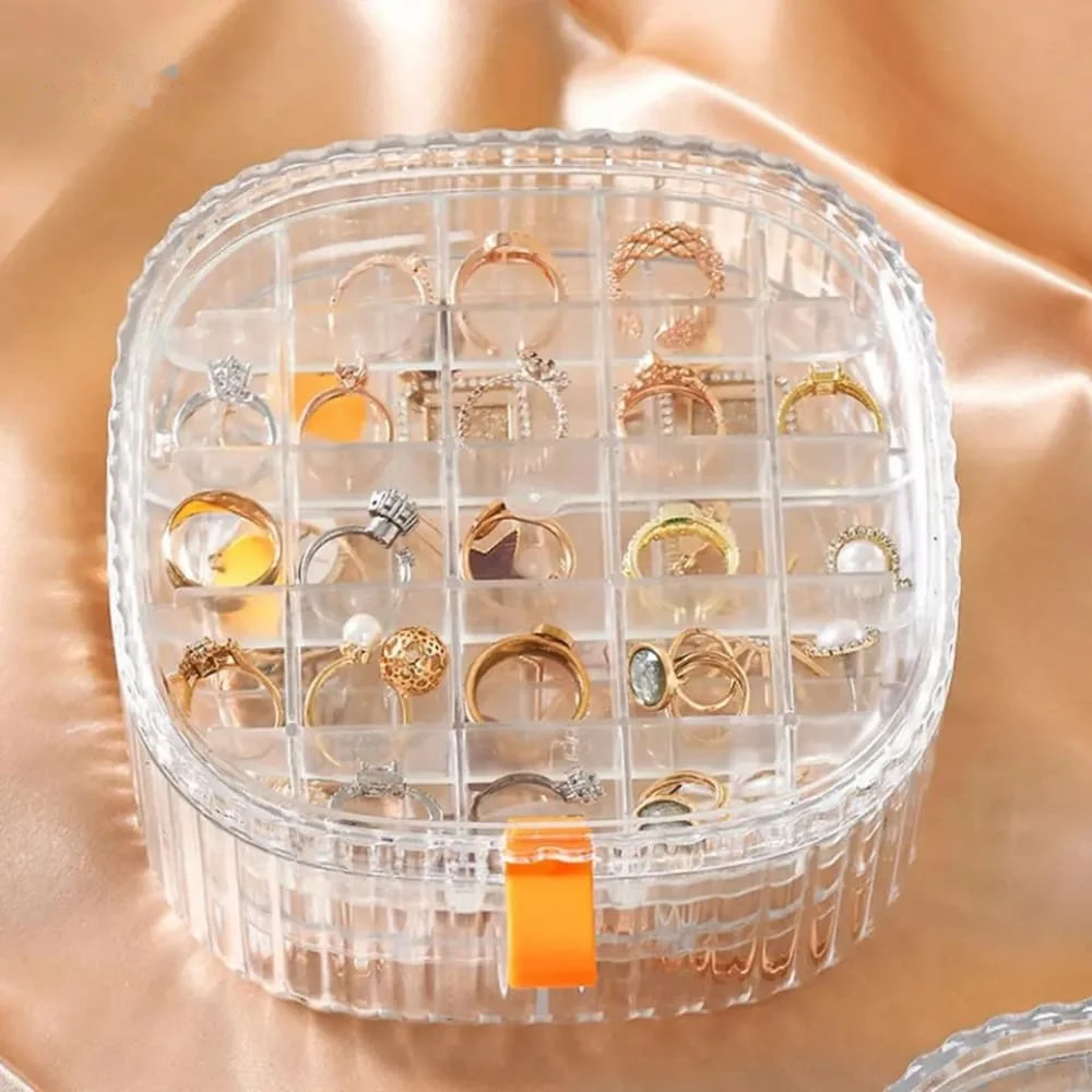 Crystal Jewelry Organizer – Clear Multi-Compartment Display Box for Rings, Earrings & Chains