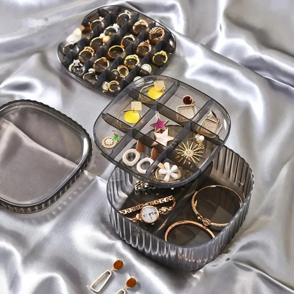 Crystal Jewelry Organizer – Clear Multi-Compartment Display Box for Rings, Earrings & Chains