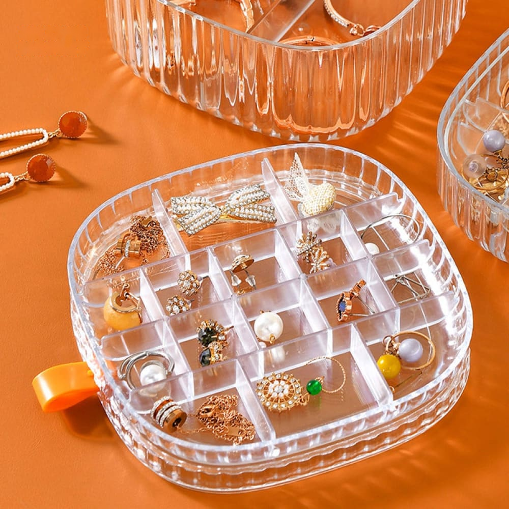 Crystal Jewelry Organizer – Clear Multi-Compartment Display Box for Rings, Earrings & Chains