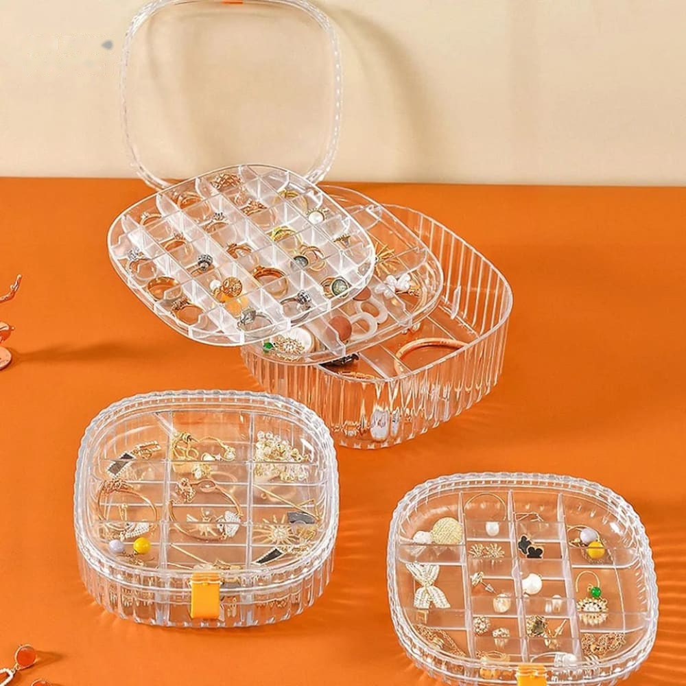 Crystal Jewelry Organizer – Clear Multi-Compartment Display Box for Rings, Earrings & Chains