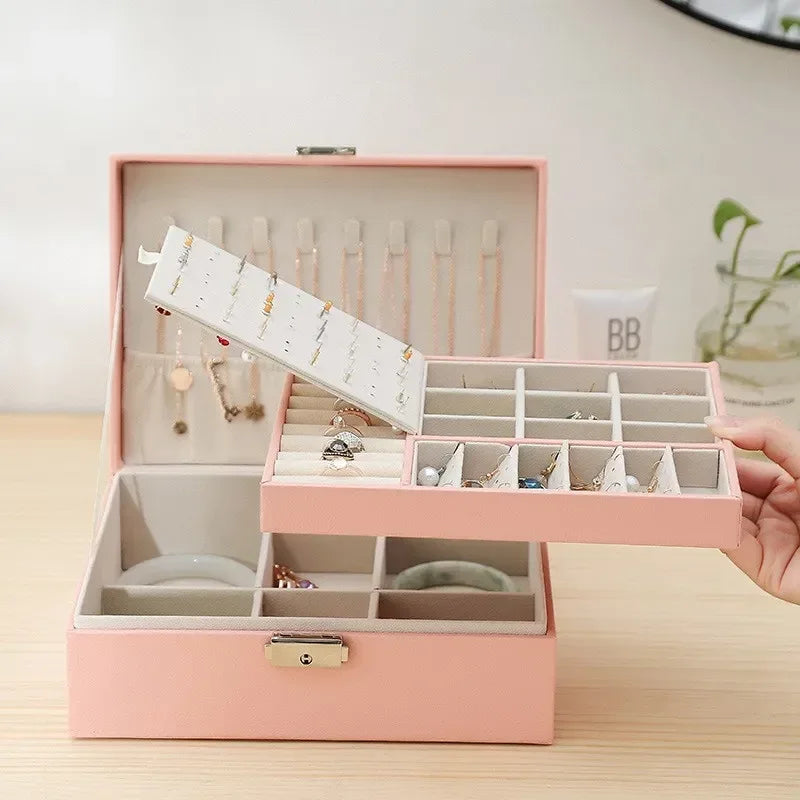 Double Layer Jewelry Organizer Box Lockable Cosmetic Storage Case - Image 2
