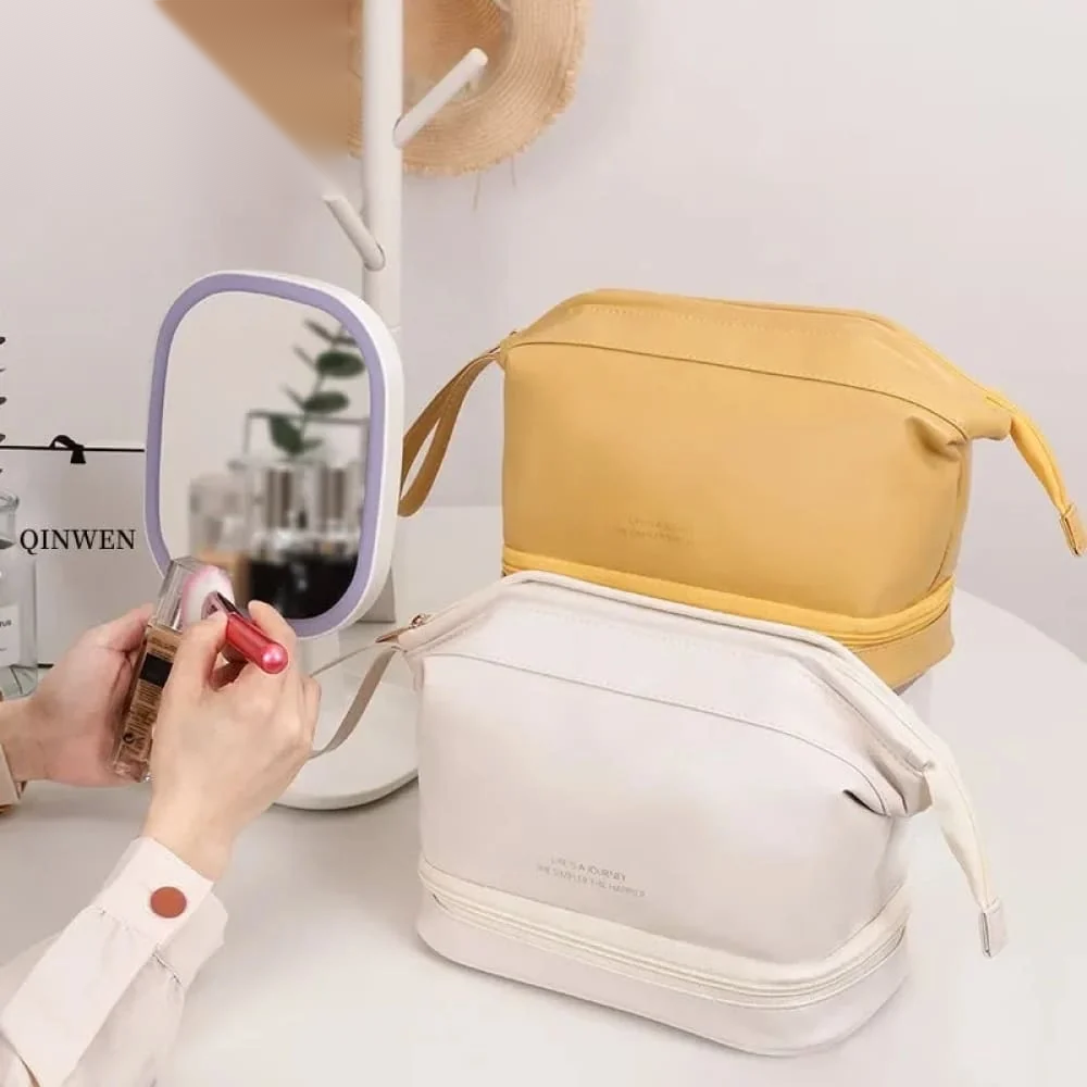 Dual Zipper Cosmetic Bag – 2-Compartment Makeup & Toiletry Organizer