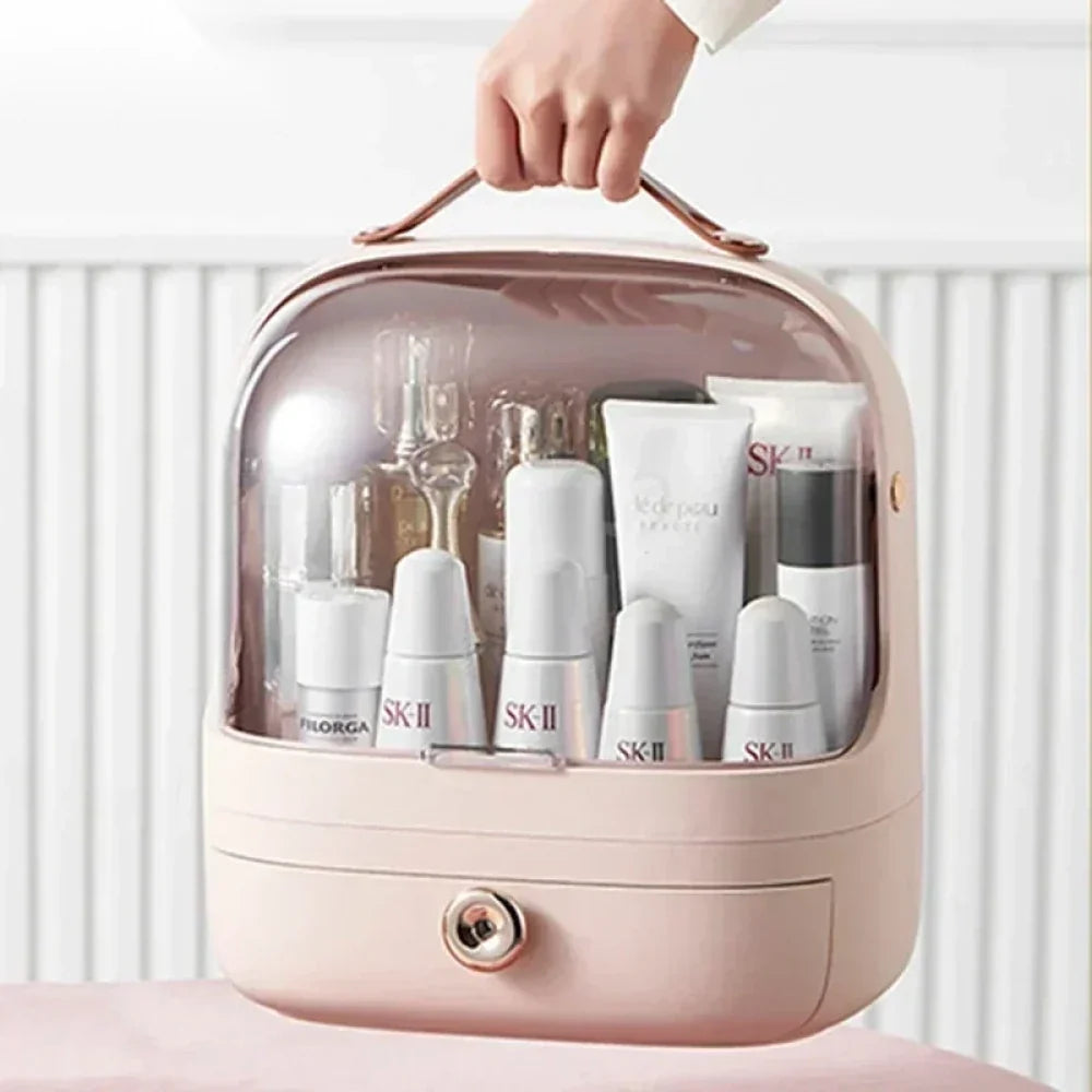 Dust-Proof Makeup Organizer with Lid & Drawers – Desktop & Bathroom Storage