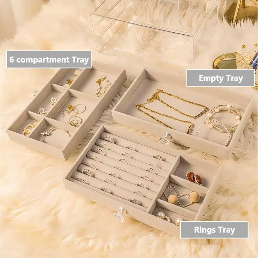 Luxe Vanity Box – 3-Layer Velvet Jewellery Organizer | Rings, Chains & Earrings