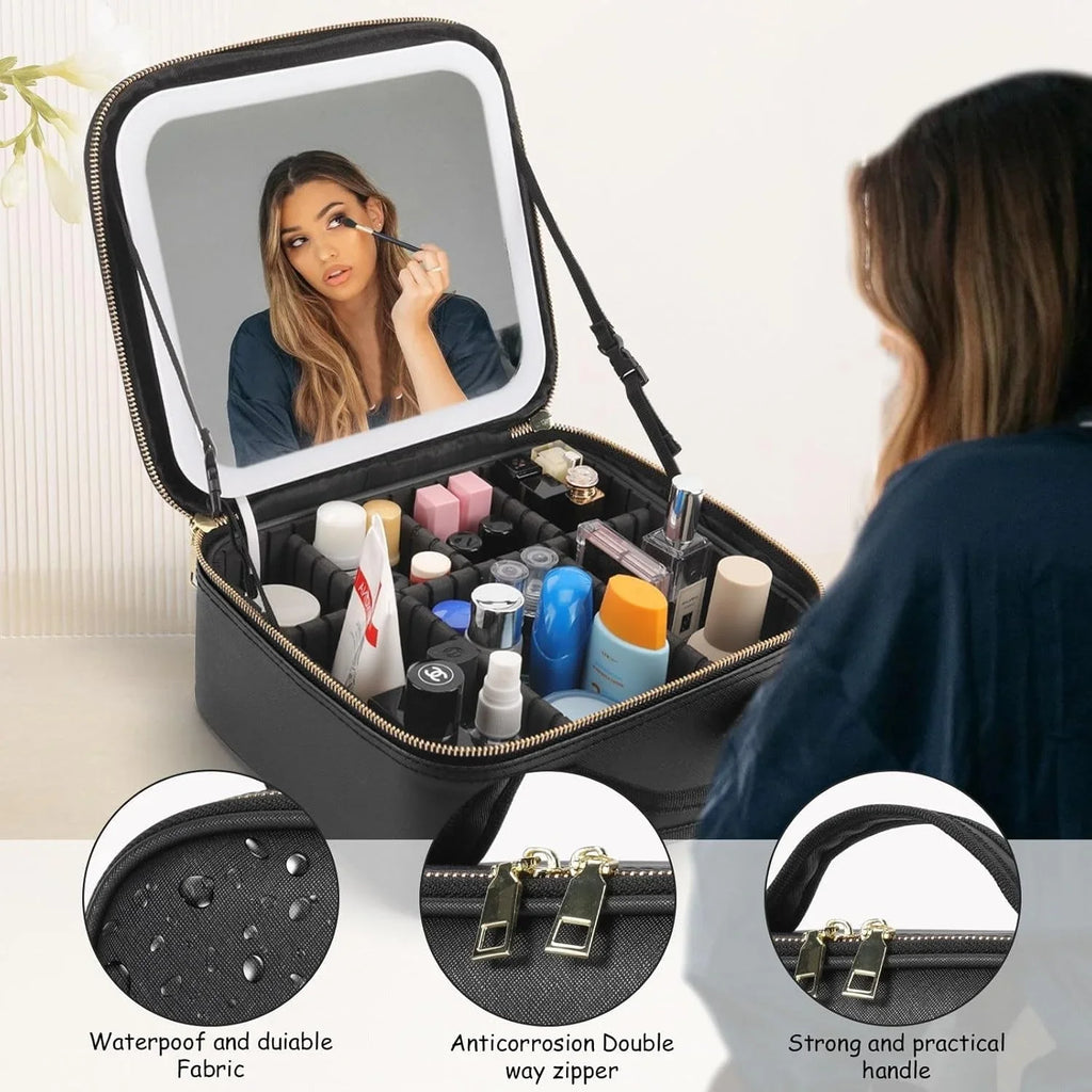 Smart LED Makeup Case with Mirror - Portable Lighted Storage