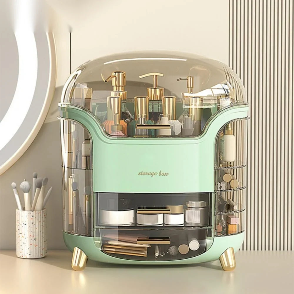 Luxury 360° Rotating Cosmetic Organizer – Moisture-Proof Makeup Storage Box (White)