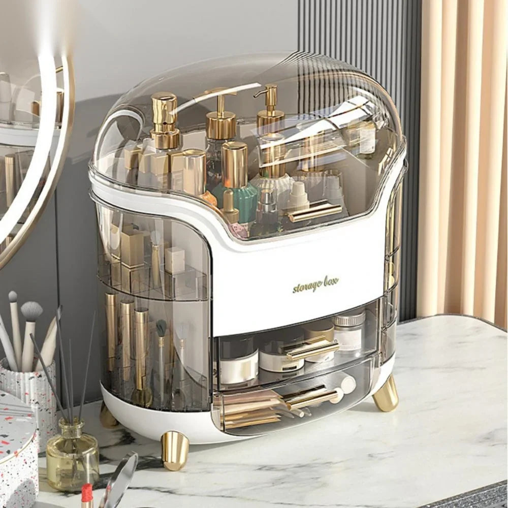 Luxury 360° Rotating Cosmetic Organizer – Moisture-Proof Makeup Storage Box (White)